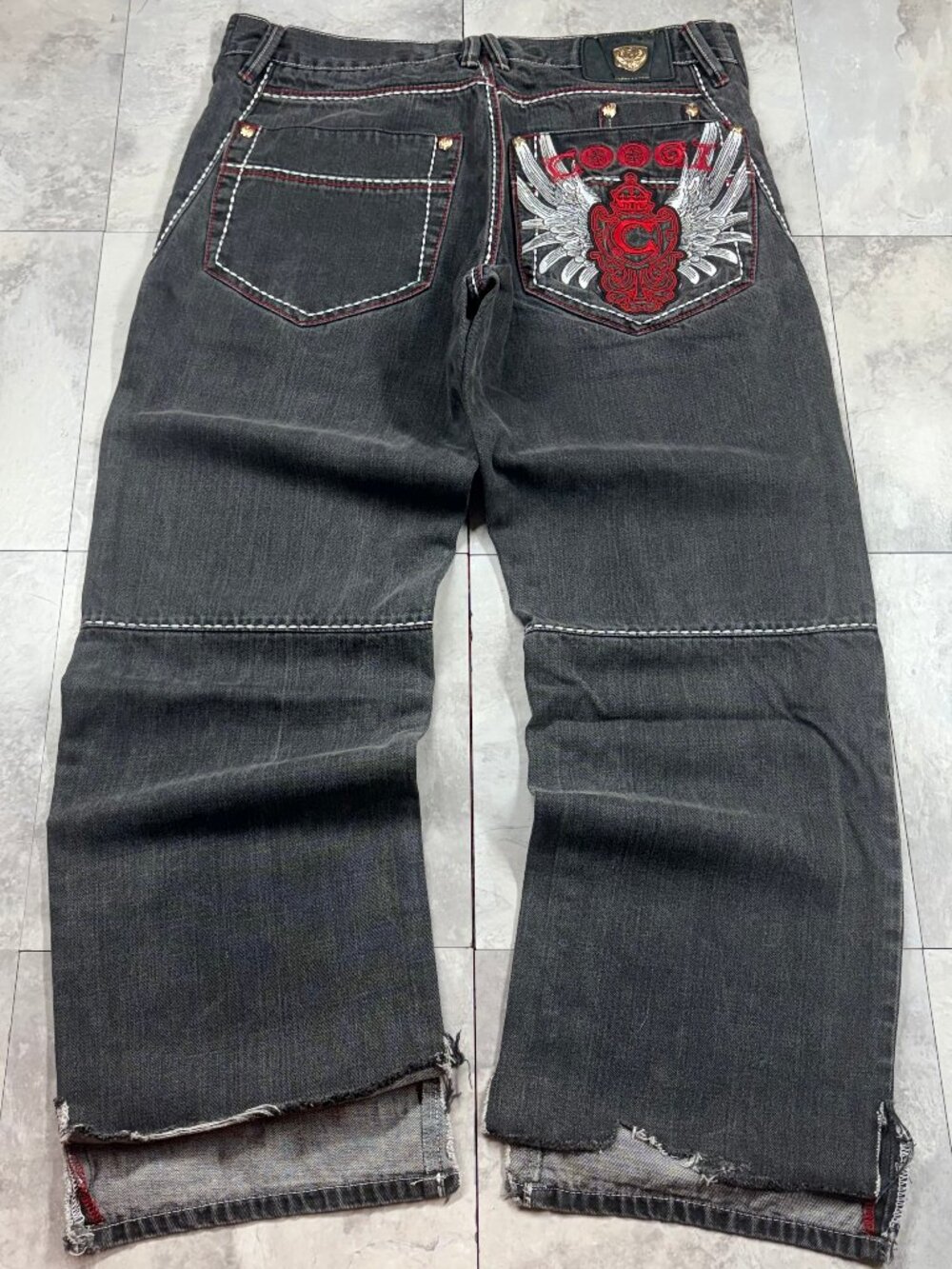Coogi Baggy Jeans Men's 34x34 Black Wing Crest Embroidered Y2K